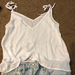 shoulder tie sheer crepe top